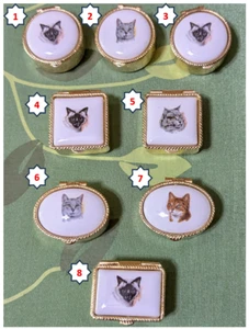 VTG 1" Cat Face Trinket Porcelain & Brass Pill Box, Italy: !PICK ONE BY NUMBER! - Picture 1 of 12