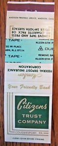 FUNDA ADHESIVA TRASERA MATCHBOOK: CITIZEN TRUST COMPANY COUDERSPORT, PENNSYLVANIA -C - Imagen 1 de 1