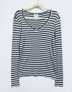 Michael Stars Anthropologie Top Womens Medium Gray White Striped V Neck Boho - Picture 1 of 8