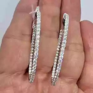 1.92Ct Round Cut Moissanite Big Inside Out Hoop Earrings 14K White Gold Plated - Picture 1 of 7