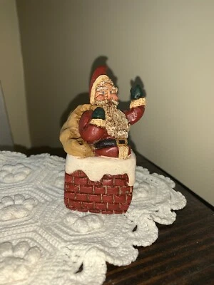 Country Art 87 Vintage Primitive SANTA CLAUS Waving Coming Down Chimney ❤️tb11j - Image 1 of 4
