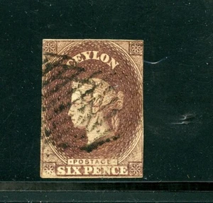 Ceylon #7 (C667) Queen Victoria 6 P braune Ausgabe, gebraucht, sehr guter Erhaltungszustand, Lebenslauf 575,00 $ - Bild 1 von 2