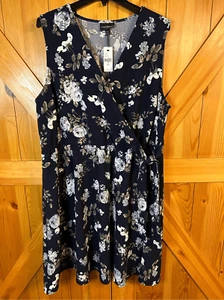 Lane Bryant Navy Blue Floral Faux Wrap Style Dress Size 18/20 nwt (4816) - Picture 1 of 7