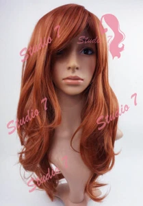 W63 Auburn Ginger Mix Long Wavy Ladies Wig Synthetic Skin Top Natural Look - Picture 1 of 7