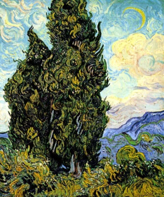 CYPRESSES SUMMER LANDSCAPE IMPRESSIONIST PAINTING BY VINCENT VAN GOGH REPRO - Image 1 of 3