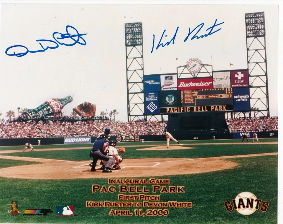 KIRK RUETER/DEVON WHITE GIGANTES DE SAN FRANCISCO JUEGO INAUGURAL PAC BELL FIRMADO 8x10 Foto 1 de 1