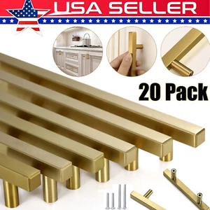 20 Pack Stainless Steel Brushed Gold Kitchen Cabinet Handles Square Drawer Pulls - Picture 1 of 16