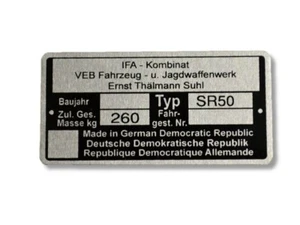 Simson SR 50 Typenschild Schild id plate - Bild 1 von 1