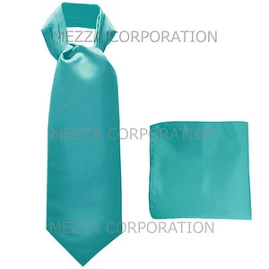 Nueva Corbata Vesuvio Napoli Para Hombre Poly Ascot Corbata Hankie Azul Turquesa Liso - Imagen 1 de 3