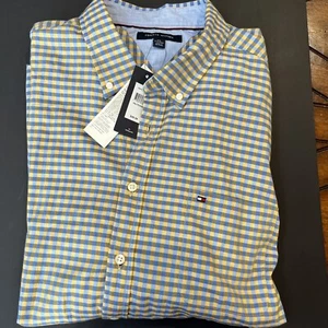 Men’s Tommy Hilfiger Long Sleeve Dress Shirt Blue Yellow Gingham Check 2Xl New - Picture 1 of 7