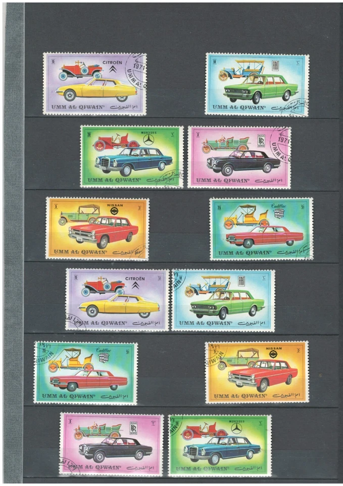 LOTE DE SELLOS DE AUTOS ANTIGUOS CLÁSICOS UMM AL QIWAIN EUAE USADOS (UA/YEM 168) Foto 1 de 1