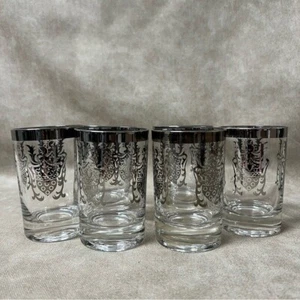 Vintage Kimiko Silver Guardian Crest Highball Glasses Barware Knight Set (6) MCM - Picture 1 of 6
