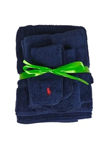 Set asciugamani bagno vintage anni 90 Ralph Lauren 3 pezzi blu navy 100% cotone made in USA - Foto 1 di 5