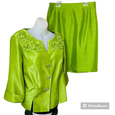 Dana Kay Skirt Suit 14W Linen Look Special Occasion 3/4 Sleeves Bling Buttons - Image 1 of 4