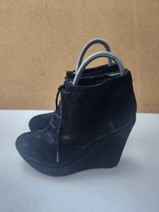 ALDO Women's Suede Black Ankle Mid Wedge Heel Boots Laced Up UK (5) EU (38) D153 - Picture 1 of 7