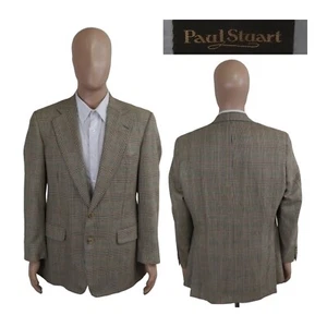 Paul Stuart Edward Olive Green Red Houndstooth Check Wool Silk Sport Coat 42R - Picture 1 of 10