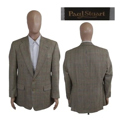 Paul Stuart Edward Olive Green Red Houndstooth Check Wool Silk Sport Coat 42R - Image 1 of 4