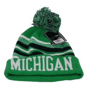 New York Headwear Michigan Winter Pom Black Green White Hat Adult OSFA NEW - Picture 1 of 4