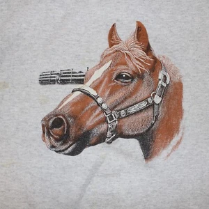 Vintage 90s Oneita Gray Horse Graphic Crewneck Sweatshirt Unisex XXL - Picture 1 of 8