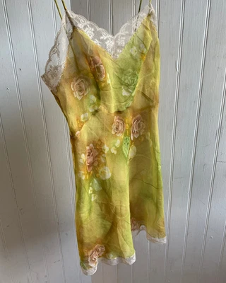 De Colección Saks Fifth Ave Babydoll Amarillo Floral Semi Transparente Encaje Vestido Sin Mangas Hecho en Unión Foto 1 de 4