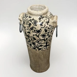 Persian-Style Urn Ceramic Black Flowers Cream 16” 10lbs. Primitive Cottage - Picture 1 of 24