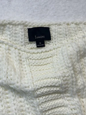 Lumiere Sweater Womens M Cream Cropped Chunky Cable Knit Balloon Sleeve Boho - Image 1 of 4