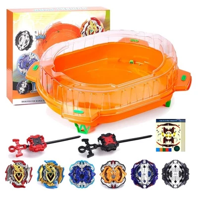 Kampfkreisel Set Kunststoff Metall 6 Kreisel 2 Launchers Arena Spielzeug - Bild 1 von 4