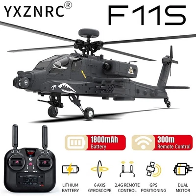 ​YXZNRC F11S AH-64D Apache 2.4G 6-Axis Gyro 9CH GPS Optical Flow RC Helicopter - Image 1 of 4