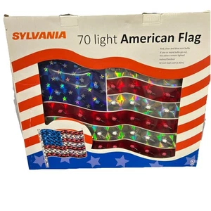 NEU Sylvania 18" beleuchtete holografische 4. Juli amerikanische Flagge Fensterdekoration - Bild 1 von 5
