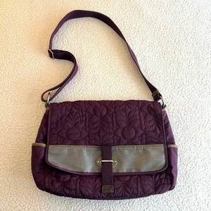Fossil Key-Per Deep Plum Purple Quilted Large Messenger Crossbody Shoulder Bag - Picture 1 of 7