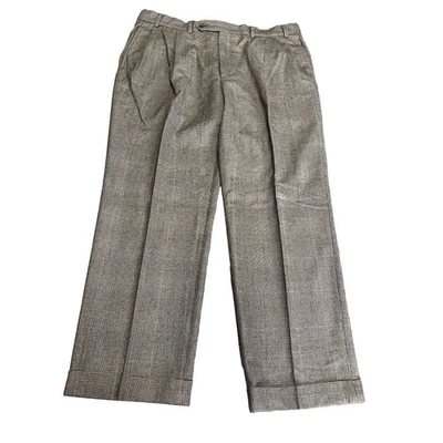 Pantalones de vestir de lana a cuadros Nautica para hombre 38x28 plisados con puños marrón crema azul claro Foto 1 de 4