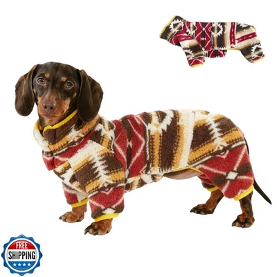 Whalemire 狗睡衣 Dachshund,Boho 法兰绒 4 腿保暖冬季连身裤,  — 第 1/4 张图片