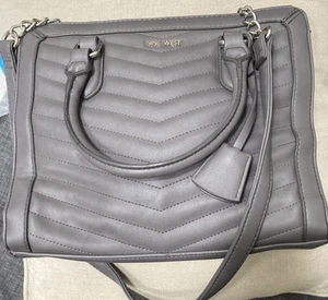 NINE WEST Gray Quilted Shoulder Bag Hand Bag Purse Satchel - Picture 1 of 22