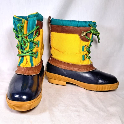 Vtg Lands End Youth Sz 5 Snow Rain Boots Sherpa Lined Winter, Yellow, Blue-Green - Image 1 of 4