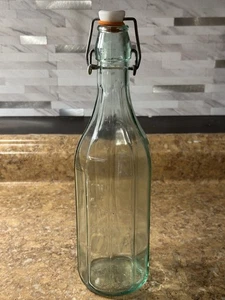 Vintage 11.75” Aqua Glass Bottle With Orange Hinge Seal - Picture 1 of 9