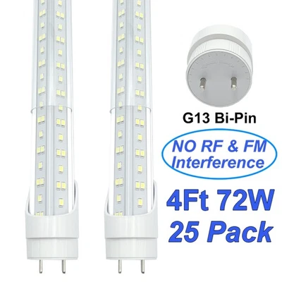 Paquete de 25 Bombillas LED Doble Pin 4 Pies 7200Lm Super Brillantes 72W 6500K Luces de Taller Foto 1 de 4