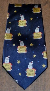 AMERICAN GREETINGS NEW NWT Blue Multicolor Merry Christmas Tie Santa 195247 - Picture 1 of 3