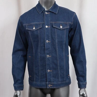 HUGO BOSS men' regular-fit denim jacket with lasered artwork in dark blue size M - Image 1 of 4