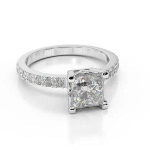 1 CT Real Diamond Engagement Ring Princess Cut D/VS1 18K White Gold - Picture 1 of 7