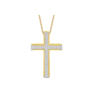 Sterling Silver Yellow Gold Plated Lab Grown Diamond Necklace 18" Silver Chain - Picture 1 of 9