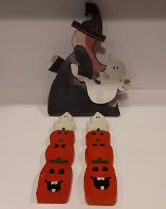Linternas Jack O apiladas y bruja de Halloween artesanal vintage 1995 - Imagen 1 de 9