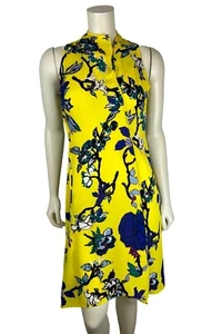 DVF Asymmetrical Floral Print Sleeveless Dress Size 2 Yellow Carmen Handkerchief - Picture 1 of 12