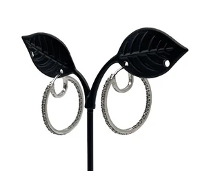 JCM 925 CZ  Sterling Silver Hoops Earrings Crystal Rhinestones Sparkly - Picture 1 of 6