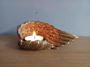 Gold Angel Wing Tealight Holder Single Low Angel Wing Gift 13.5cm Long NEW