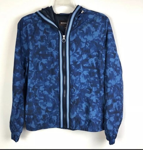 Giacca a vento Michael Kors uomo blu mimetica con cappuccio mezzanotte estate piccola