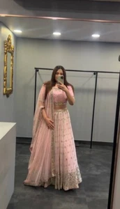 NUEVO LOOK INDIO IMITACIÓN GEORGETTE LEHENGA CHOLI CON DUPATTA PARA ROPA DE BODA - Imagen 1 de 13