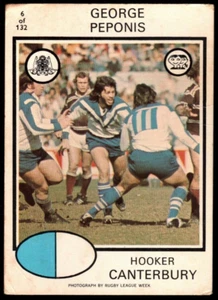 1975 #6 George Peponis Canterbury Bulldogs Scanlens rugby league NRL card - Picture 1 of 2