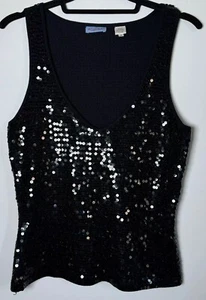 Acrobat Pailletten Top Damen Medium schwarz Seidenmischung Stretch ärmellos V-Ausschnitt Y2K - Bild 1 von 10