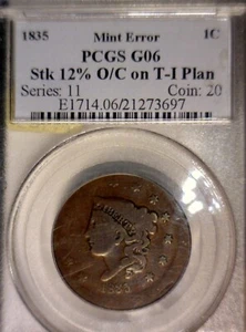 1835 ERROR PCGS G6 Off Center LARGE CENT Coin NICE EARLY O/C FREE SHIP - Picture 1 of 5