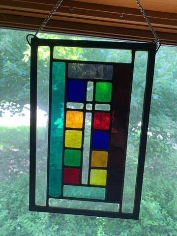 Leaded Stained Glass Panel Cross Religious 11.5" by 7.5" Multi Color Cover